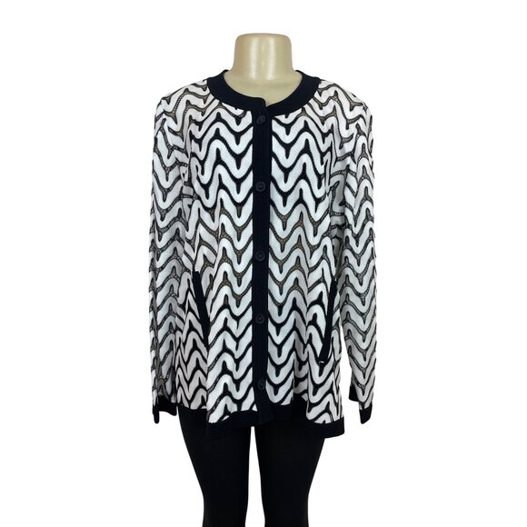 Misook Exclusively Womens Black & White Chevron Knit Cardigan Size IX - Picture 1 of 9